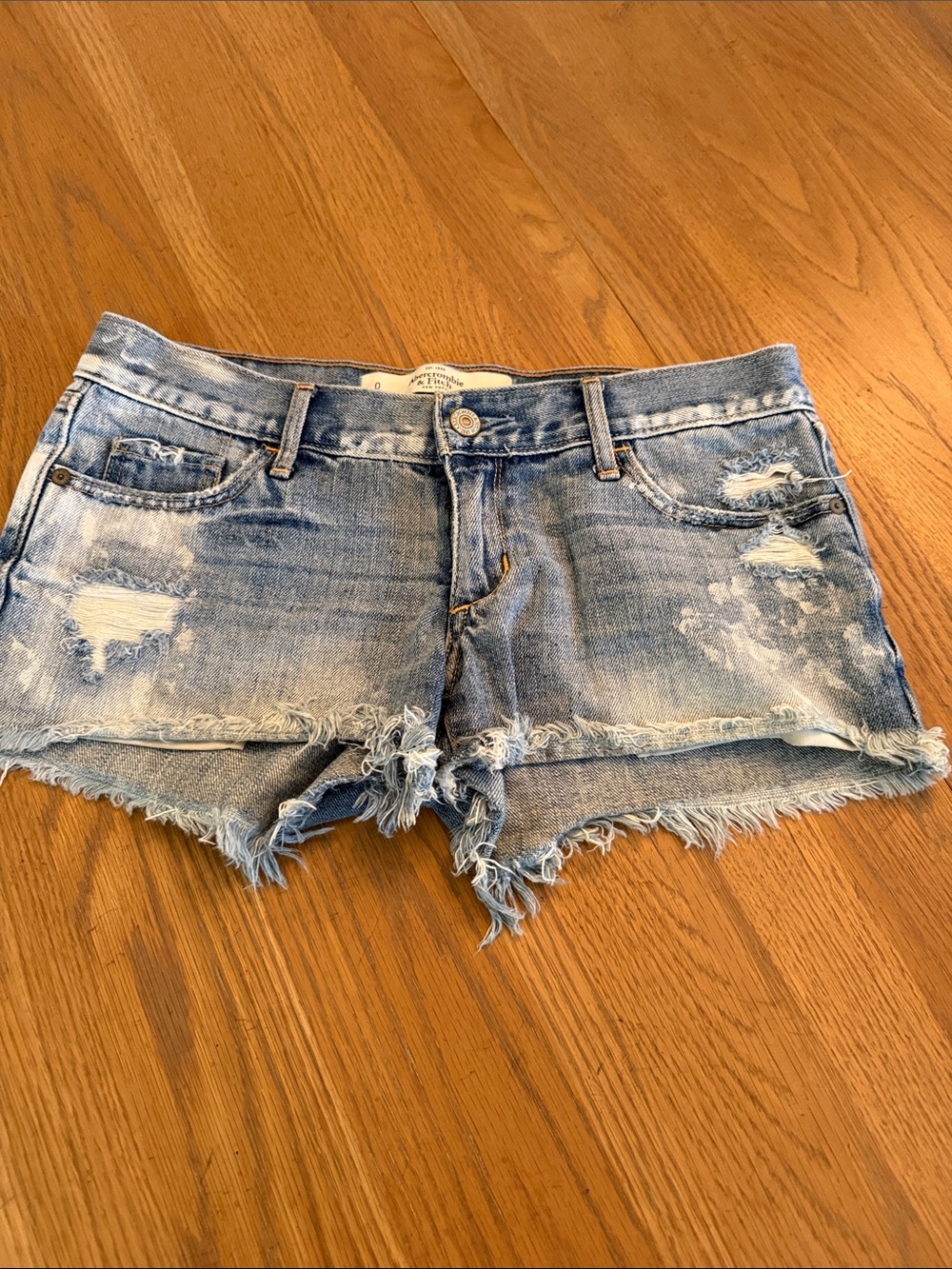 Abercrombie & Fitch light blue distressed denim cutoff shorts